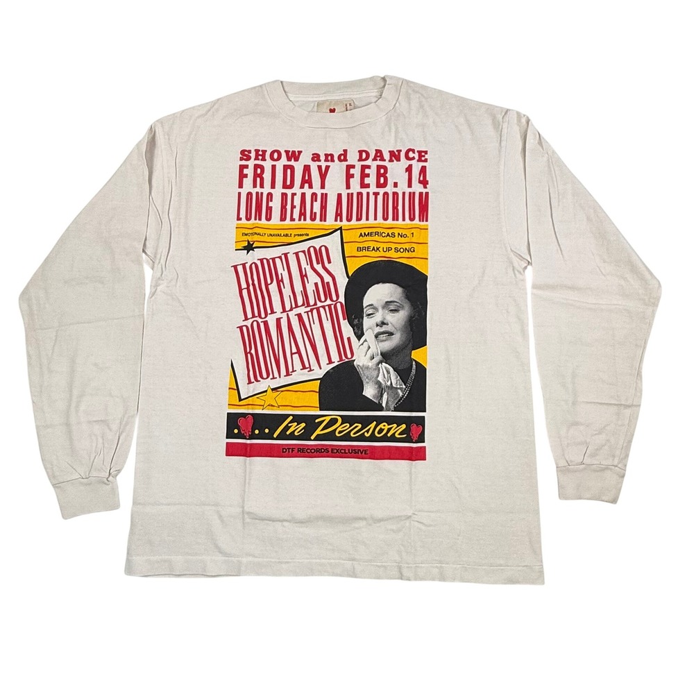 Emotionally Unavailable Hopeless Romantic Long Sleeve Shirt XL Off-White Graphic